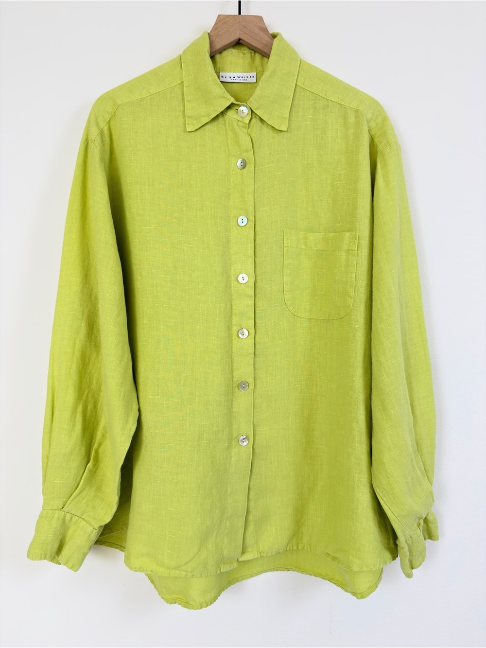 Bryn Walker Linen Button Front Shirt Lime Green XL Made in USA